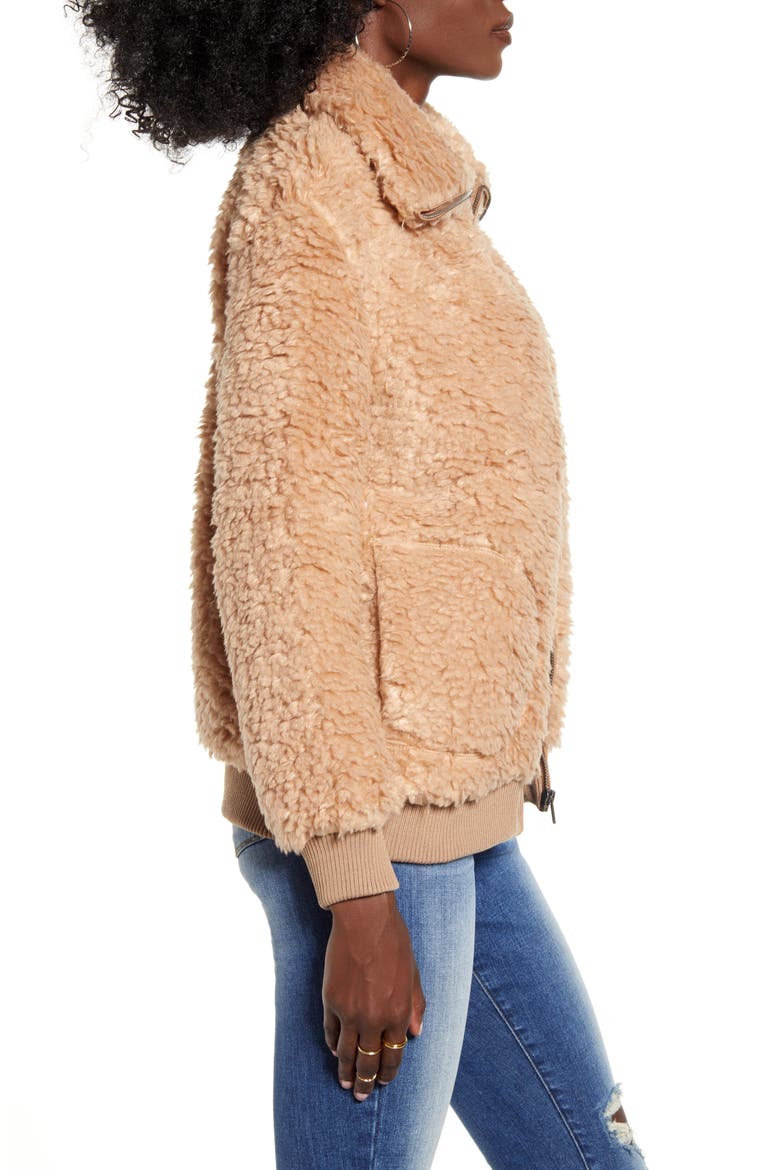 BB Dakota Teddy Or Not Faux Fur Bomber Jacket, Alternate, color, CAMEL