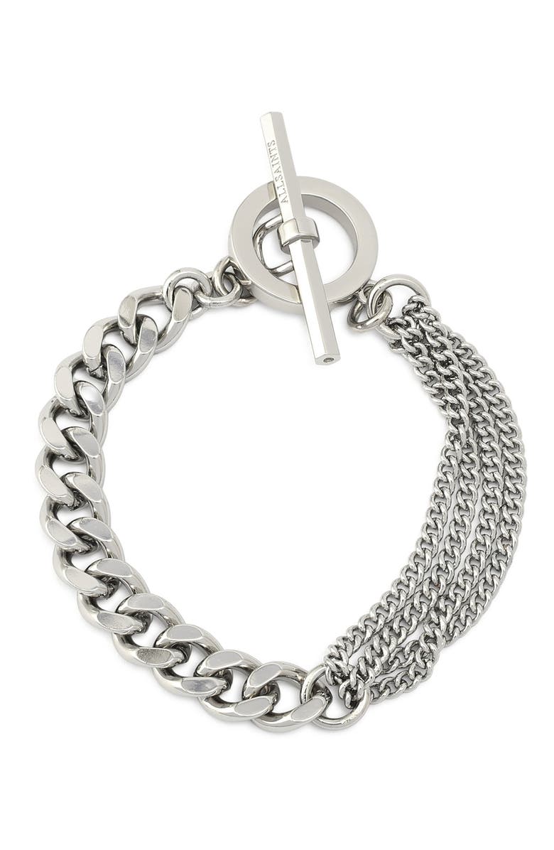 AllSaints Mix Chain Toggle Bracelet, Main, color, Shiny Silver