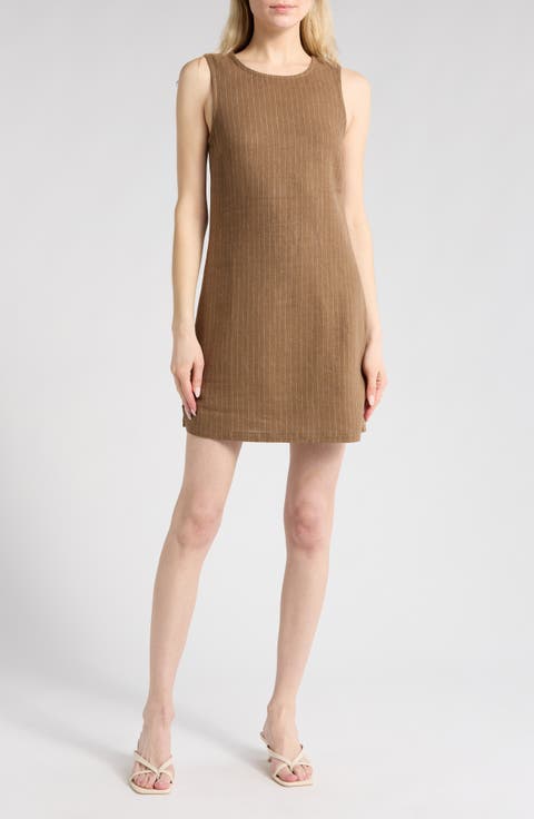Stripe Linen Blend A-Line Muscle Dress
