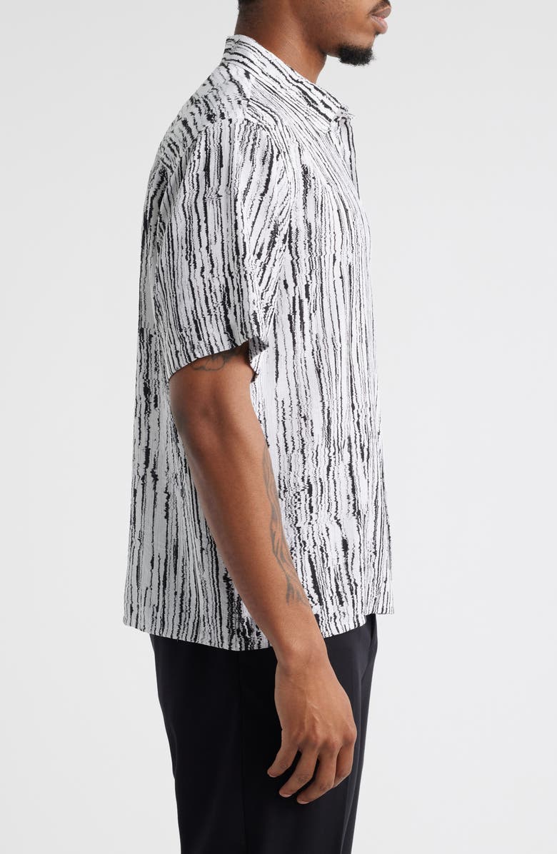 Open Edit Sizzle Stripe Short Sleeve Button-Up Shirt, Alternate, color, White- Black Sizzle Stripe