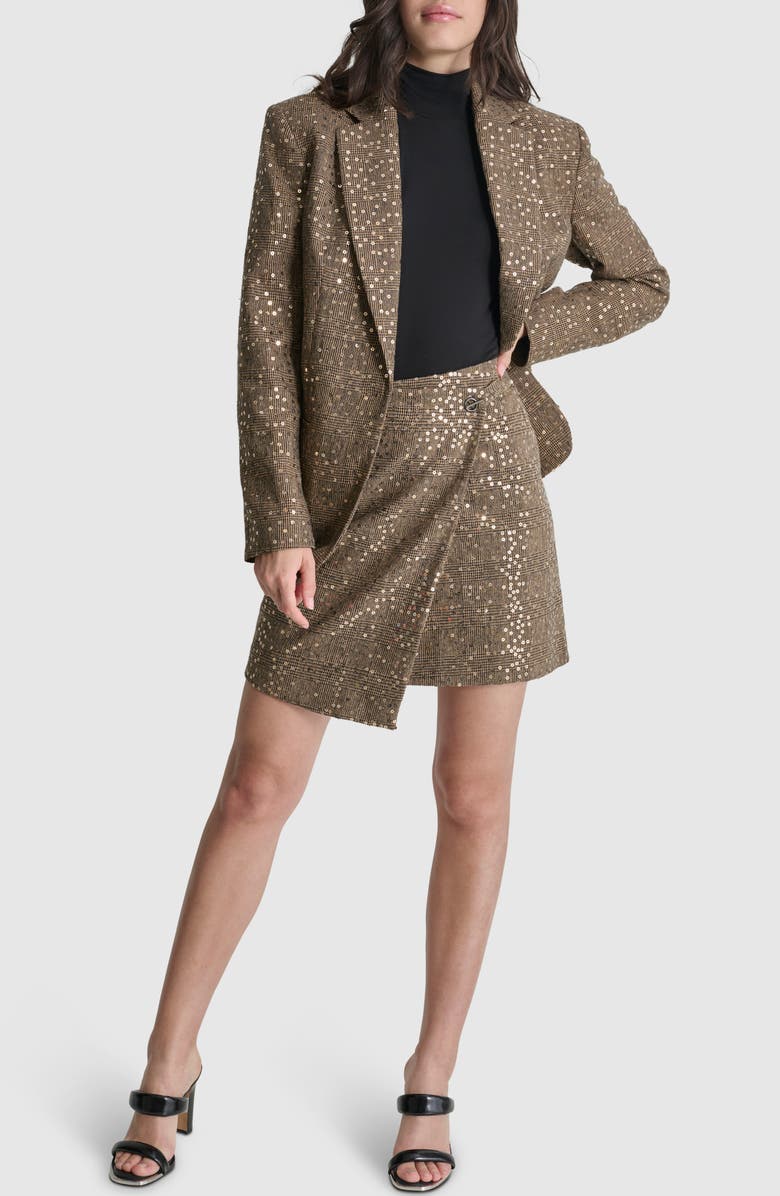 DKNY Herringbone Sequin Wool Blend Blazer, Alternate, color, 
