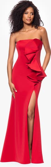Ruffle Strapless Scuba Gown