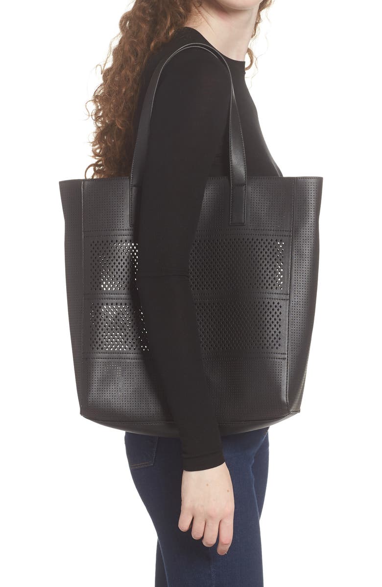 Street Level Laser Cutout Faux Leather Tote, Alternate, color,