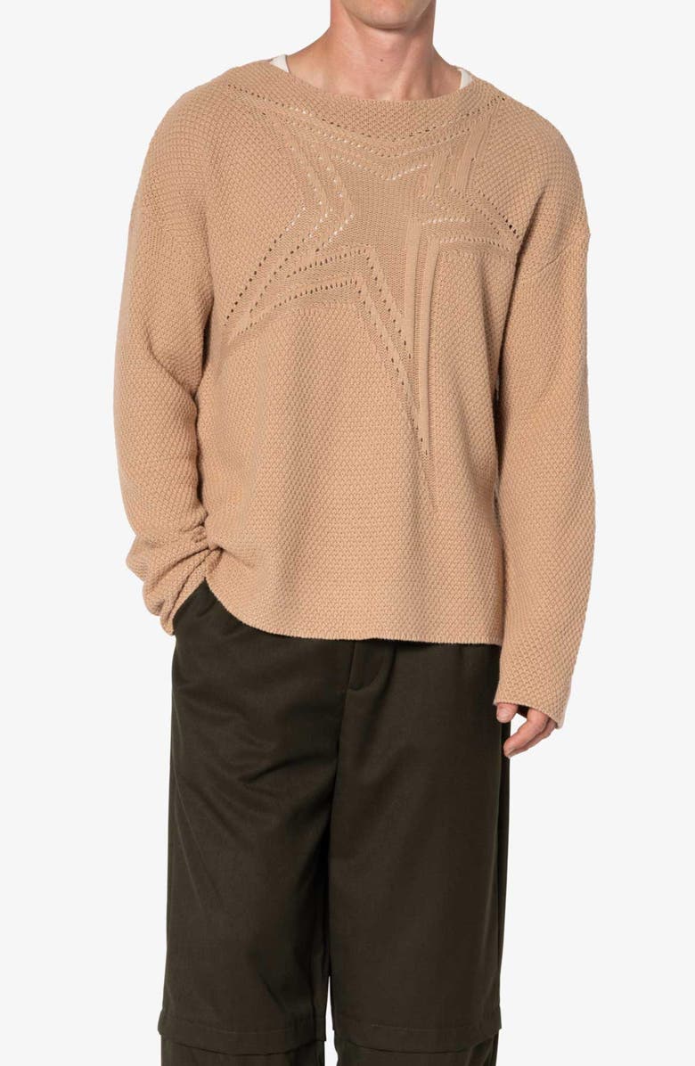 mnml Oversize Star Boat Neck Sweater, Alternate, color, Tan