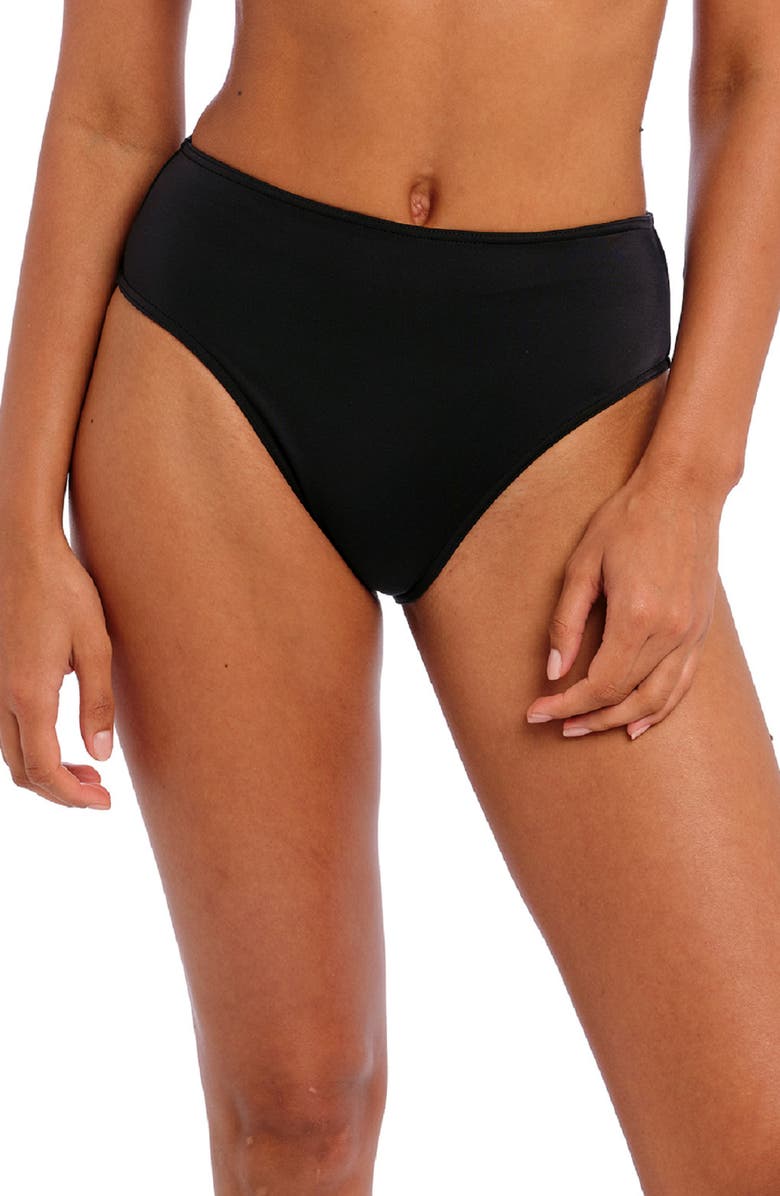 Freya Jewel Cove High Waist Bikini Bottoms, Main, color, Plain Black