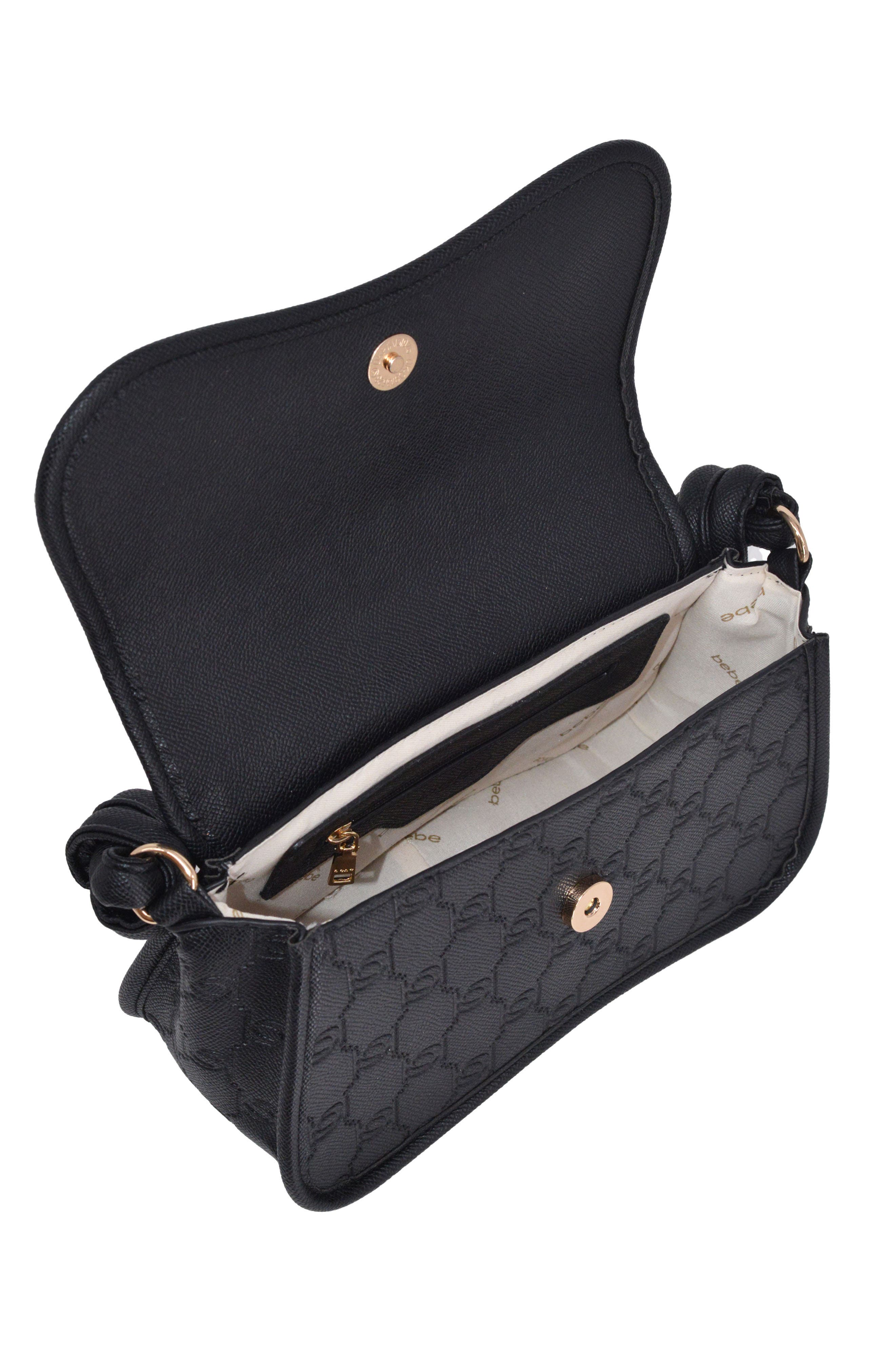 bebe Romina Embossed Satchel with Zip Pouch, Alternate, color, Black
