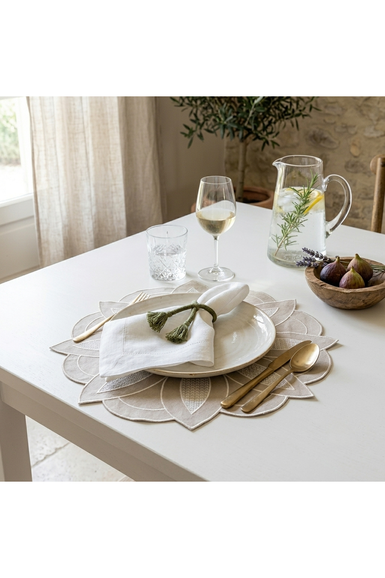 Flower Linen Placemat, Alternate, color, Beige