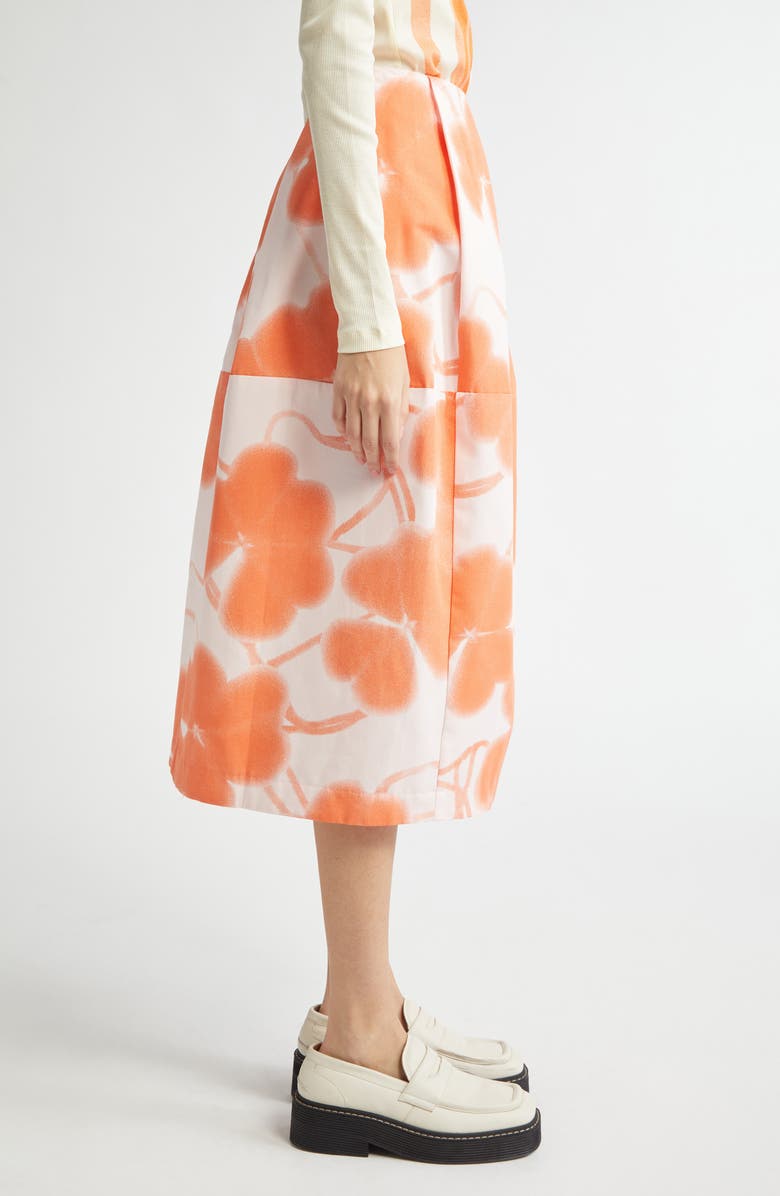 Marimekko Lehto Ketunleipä Pleated Organic Cotton Midi Skirt, Alternate, color, Rose Orange