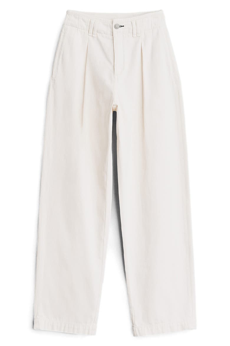 Pleated High Waist Cotton Trousers, Alternate, color, ECRU