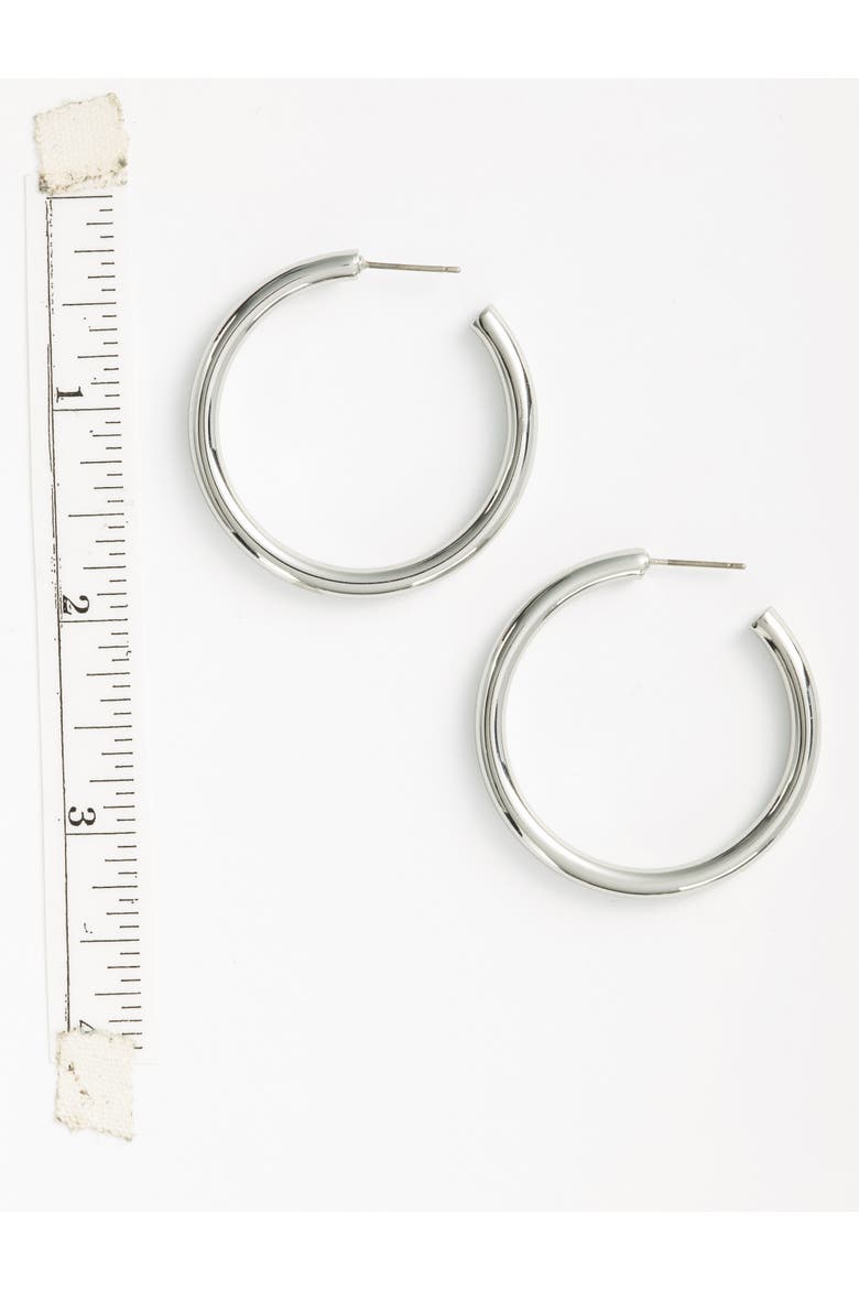 Medium Sleek Tube Hoop Earrings, Alternate, color, RHODIUM