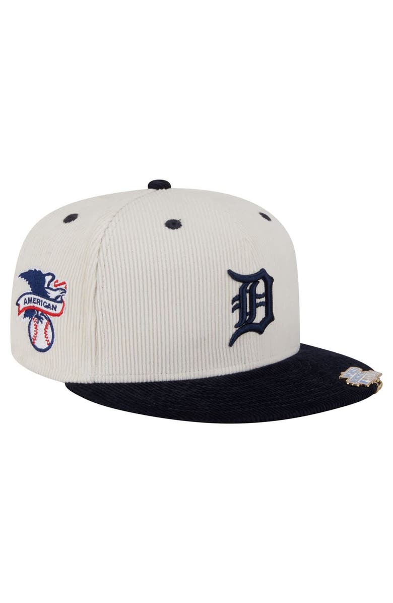New Era Men's New Era Cream/Navy Detroit Tigers Two-Tone Corduroy 59FIFTY Fitted Hat, Alternate, color, 