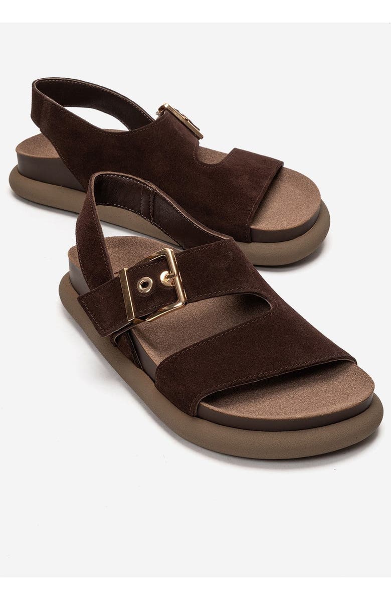 Forever & Always Shoes Jalven Leather Sandal, Main, color, Brown Suede
