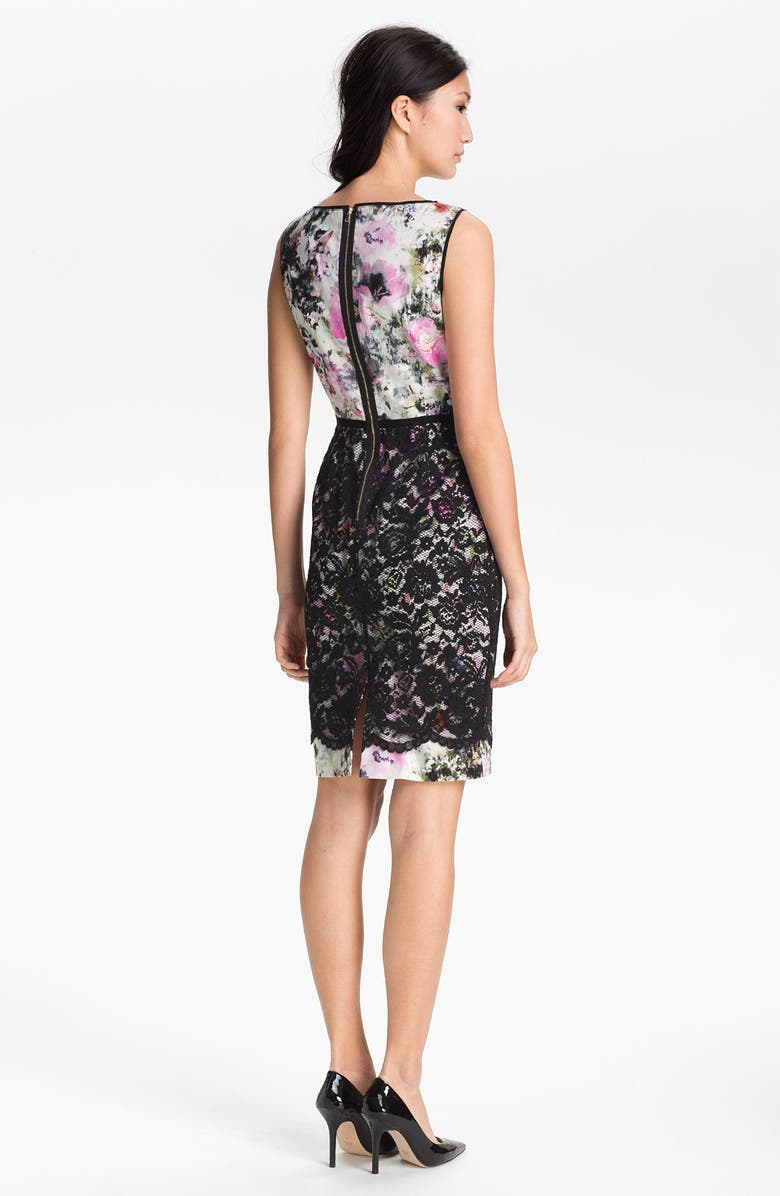 Maggy London Print Lace Overlay Sheath Dress, Alternate, color, 