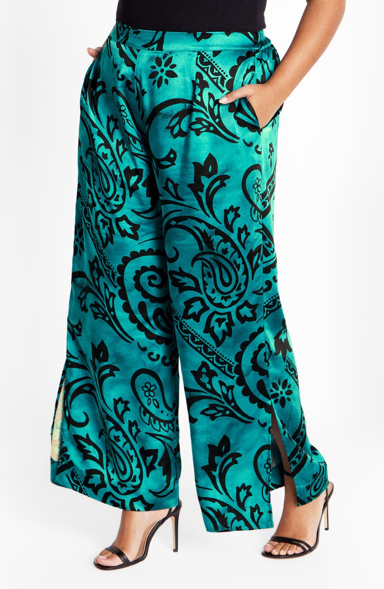 City Chic Belen Print Pull-On Pants, Alternate, color, Green Print