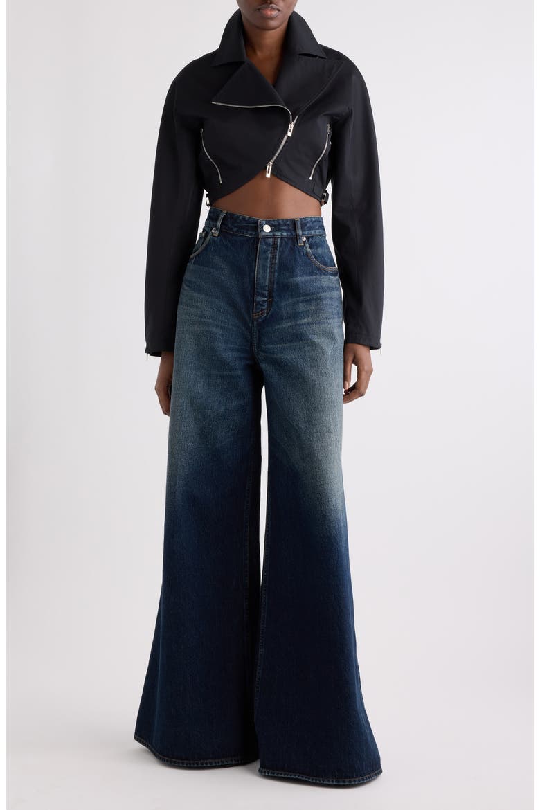 Crop Cotton Poplin Bolero Biker Jacket, Alternate, color, NOIR ALAIA