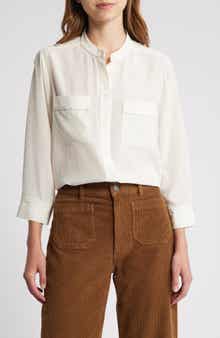 FRAME Scallop Trim Silk Button-Up Shirt