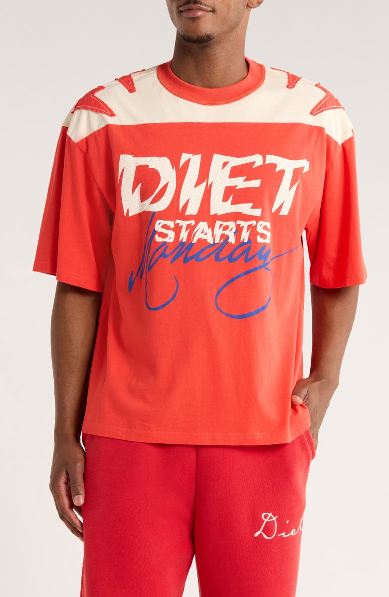 DIET STARTS MONDAY Yoke Colorblock Cotton T-Shirt, Main, color, Red