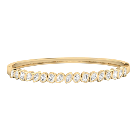 Multi-Shape Angled Bezel Lab Diamond Bangle in 14K Gold