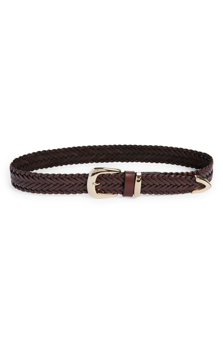 Treasure & Bond Miley Braided Leather Belt, Main, color, Brown- Gold