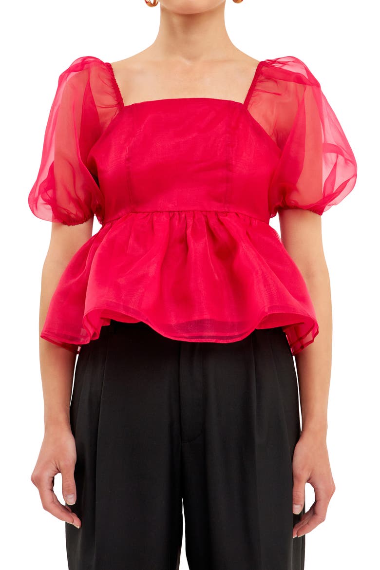 Organza Peplum Top, Alternate, color, BERRY