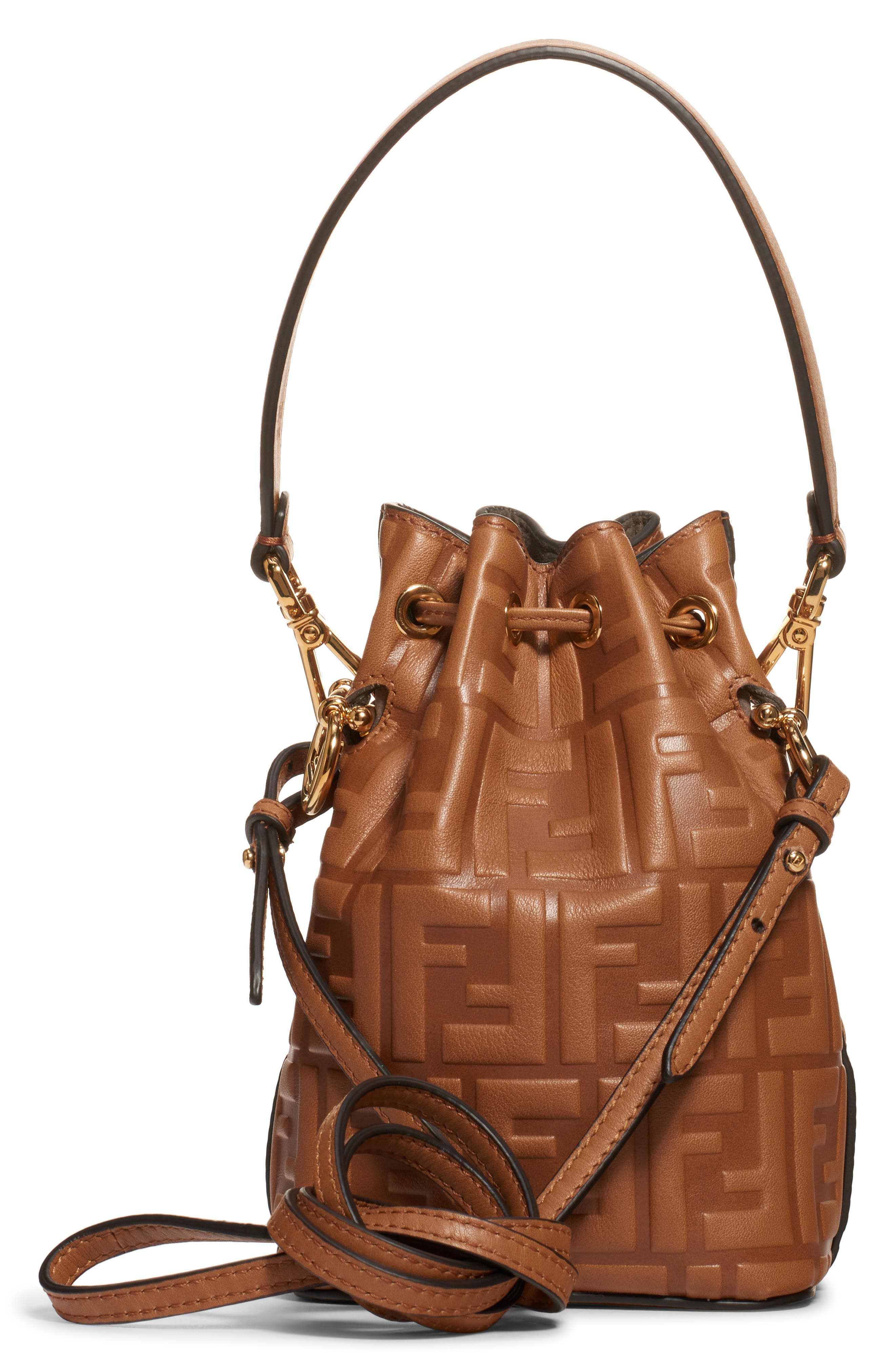Fendi Mini Mon Tresor Logo Leather Bucket Bag, Alternate, color, 