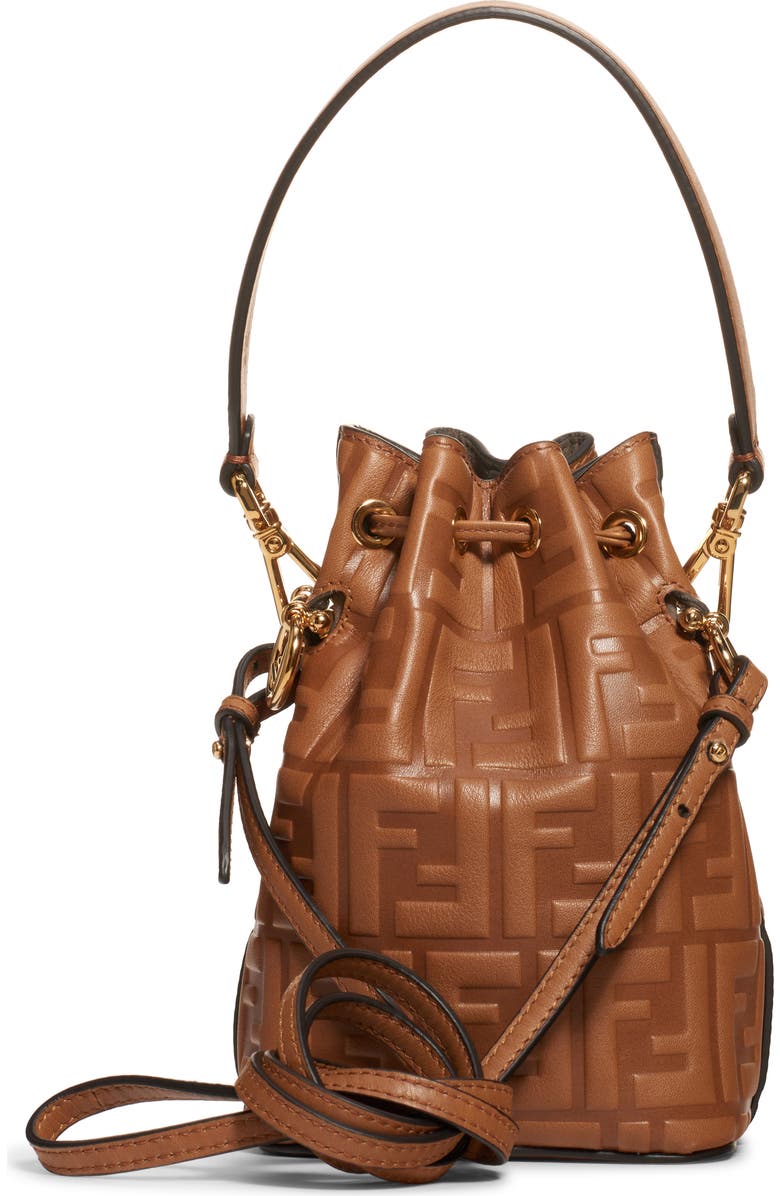 Fendi Mini Mon Tresor Logo Leather Bucket Bag, Alternate, color,