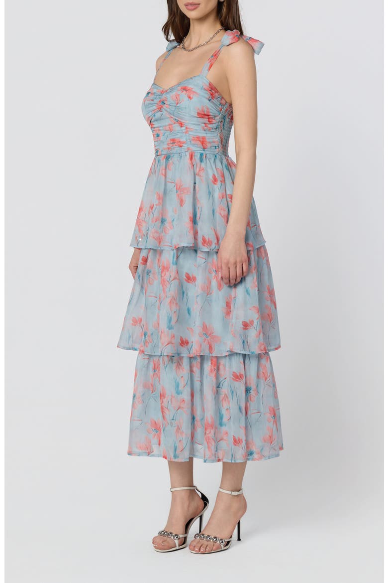 Tiered Tie Strap Sundress, Alternate, color, BLUE CORAL FLORAL