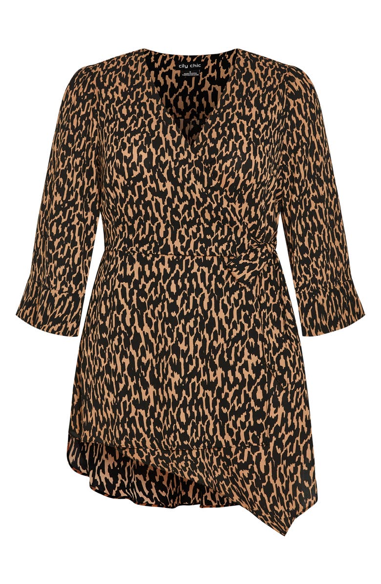 City Chic Jemma Leopard Print Wrap Tunic Top, Main, color, Geo Animal