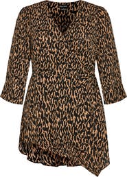 City Chic Jemma Leopard Print Wrap Tunic Top