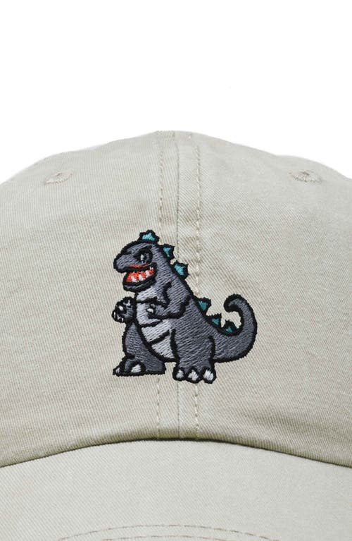Dalix Giant Lizard Embroidered Dad Hat In Washed Stone White