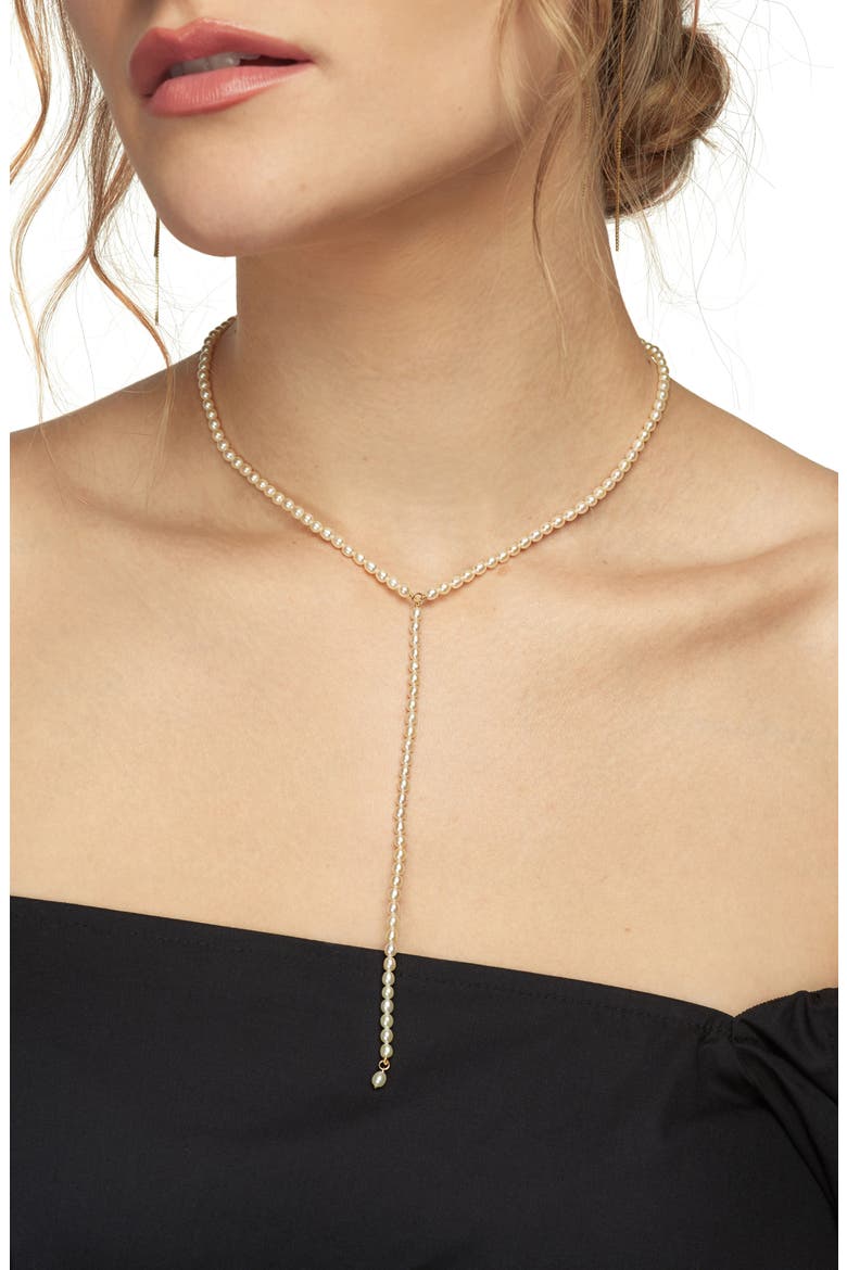 Keshi Pearl Y-Necklace, Alternate, color, YELLOW GOLD