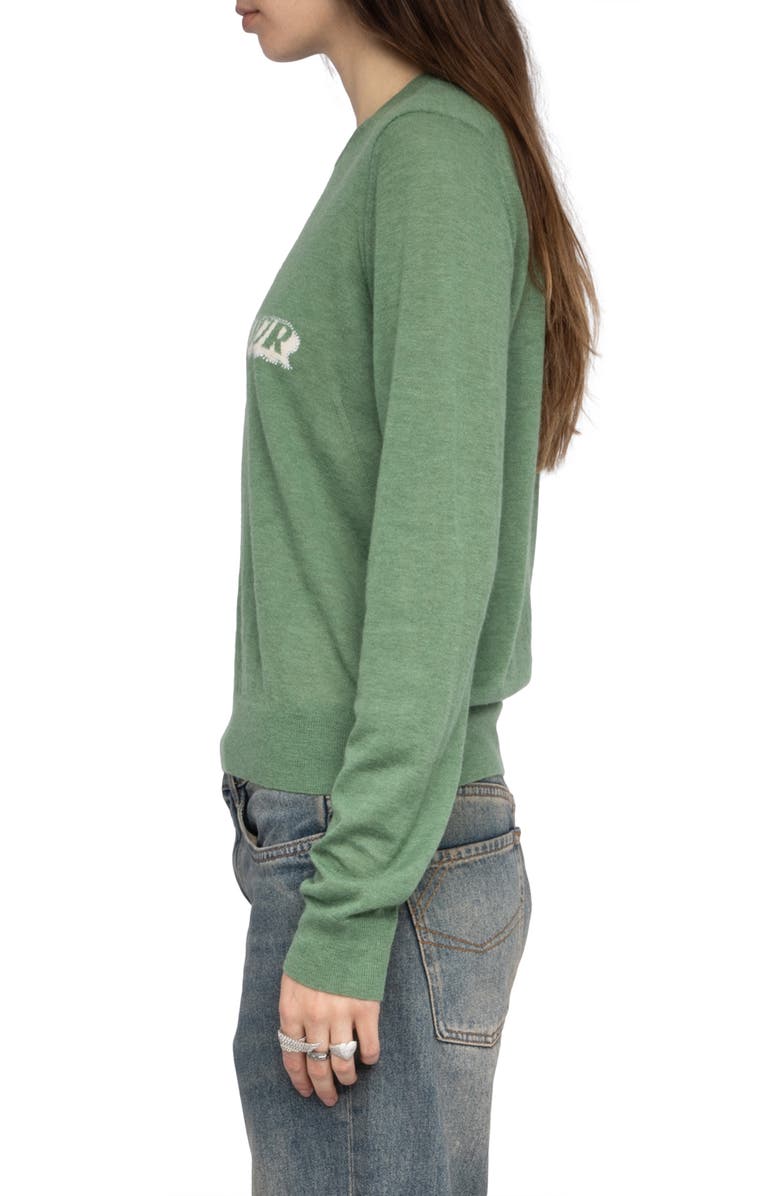 Zadig & Voltaire Miss CP Mon Amour Embellished Cashmere Graphic Sweater, Alternate, color, Verveine