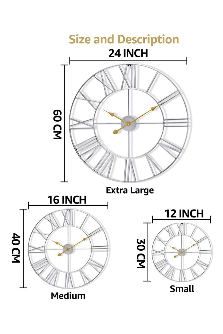 16-Inch Roman Numeral Wall Clock, Alternate, color, SILVER