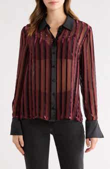 PAIGE Mazzy Velvet Stripe Sheer Silk Blend Shirt