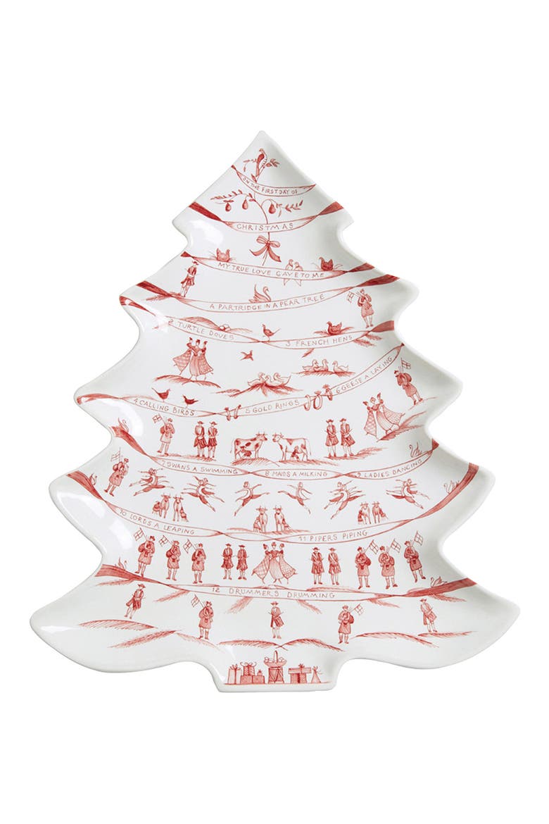 Country Estate Winter Frolic Ruby Tree Platter, Main, color, RED