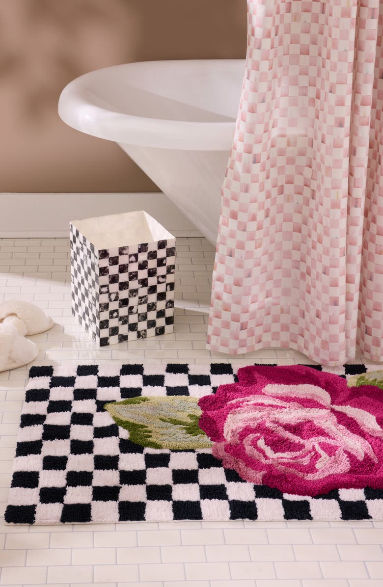 MACKENZIE CHILDS Rose & Check Cotton Blend Bath Rug, Alternate, color, 