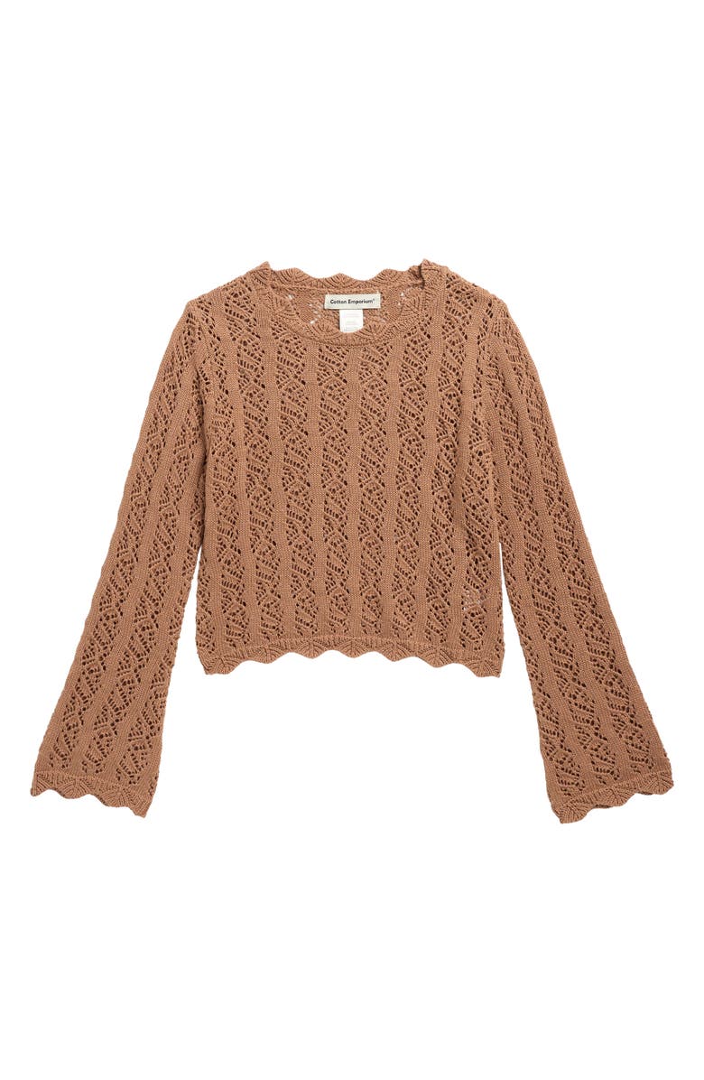 Cotton Emporium Kids' Pointelle Sweater, Main, color, Macchiato