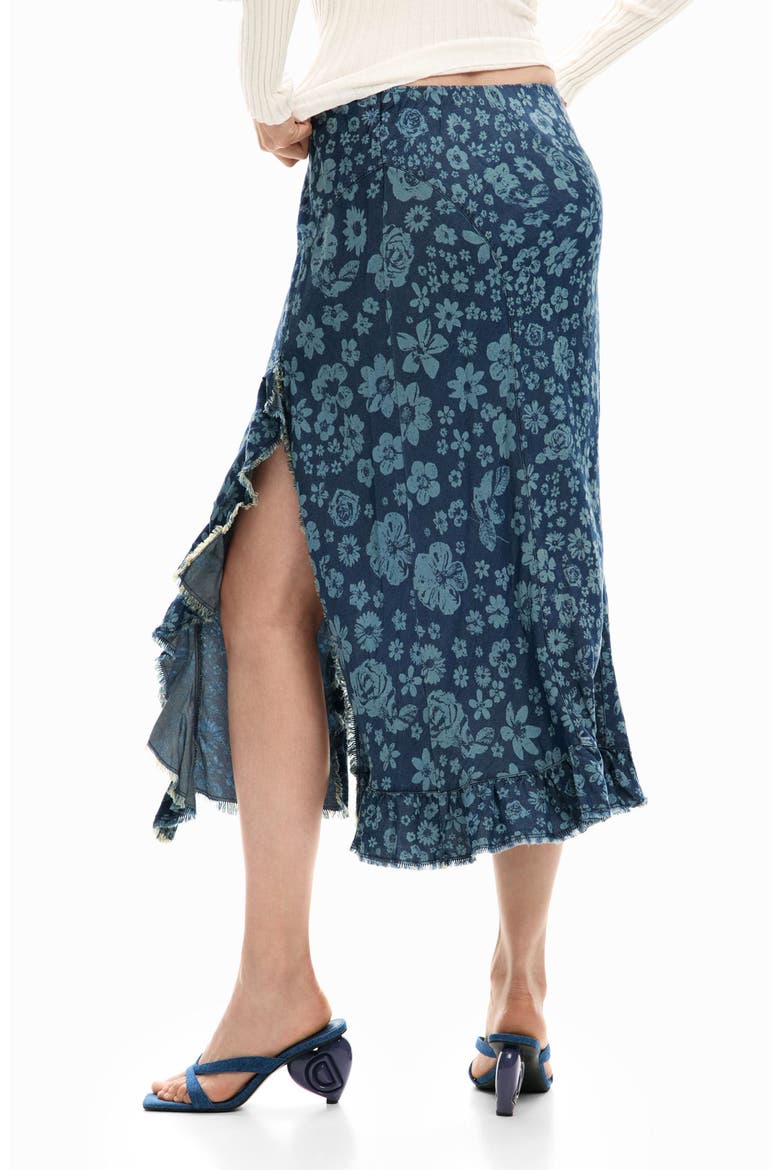 Floral Print Midi Skirt, Alternate, color, MEDIUM BLUE