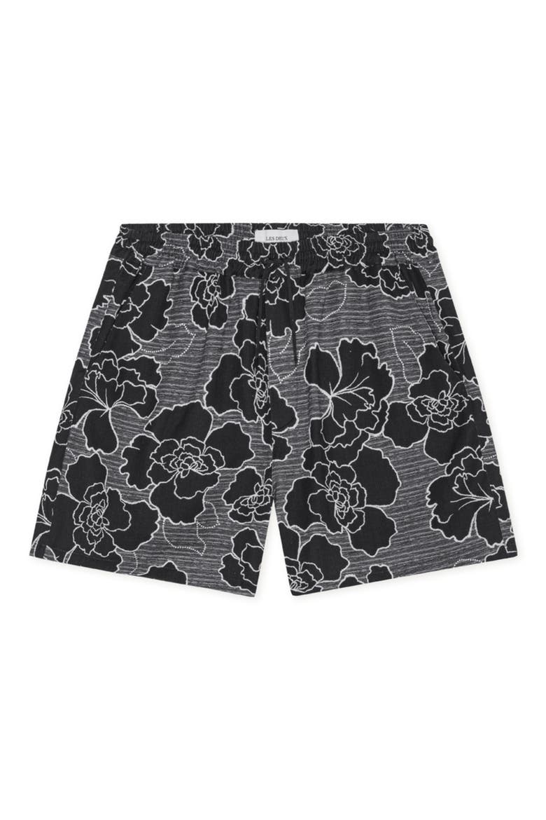 Charlie Poppy Pattern Knit Cotton Blend Drawstring Shorts, Alternate, color, BLACK