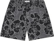 Les Deux Charlie Poppy Pattern Knit Cotton Blend Drawstring Shorts