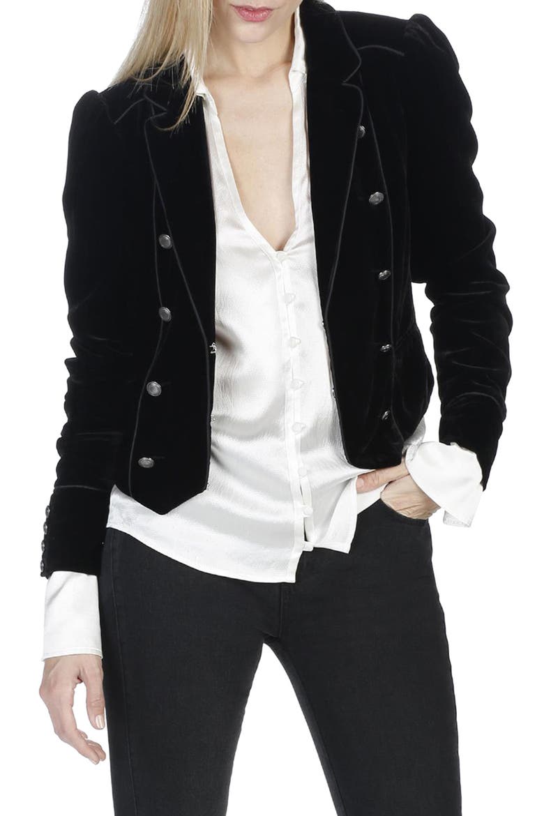 Maribel Velvet Jacket, Alternate, color, BLACK