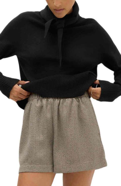 Tie Scarf Mock Neck Sweater