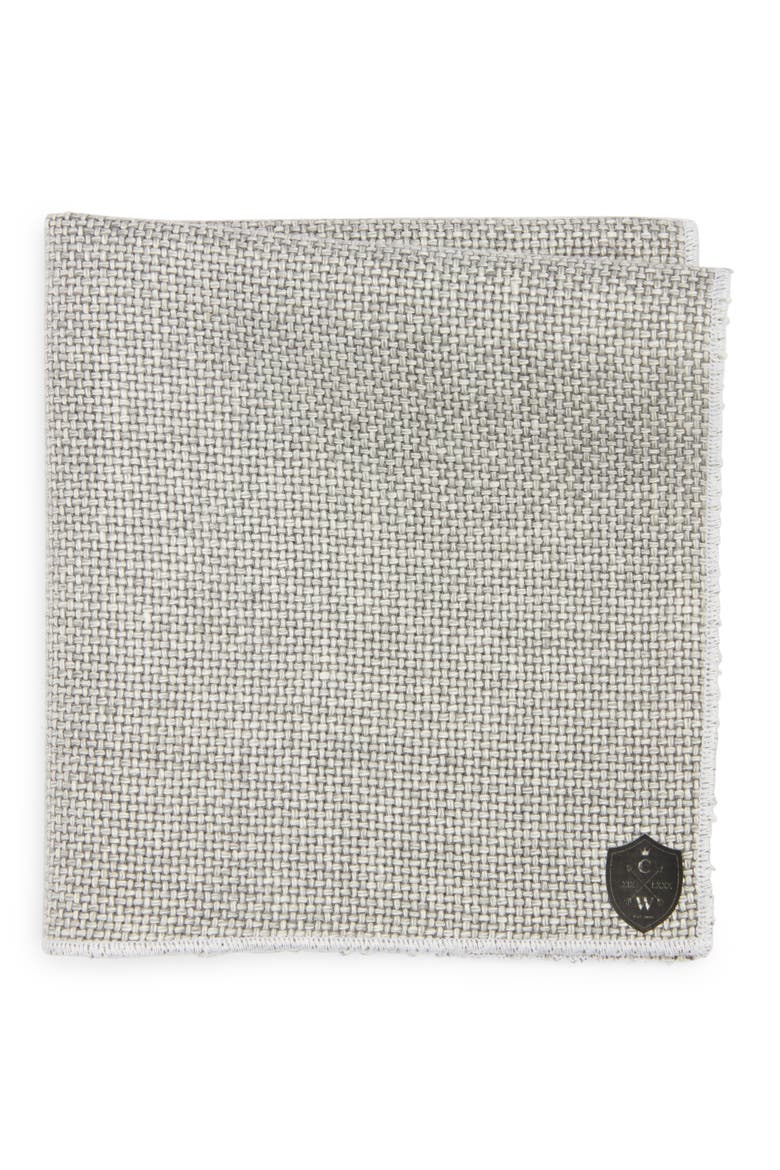 Basket Weave Linen Pocket Square, Main, color, GREY