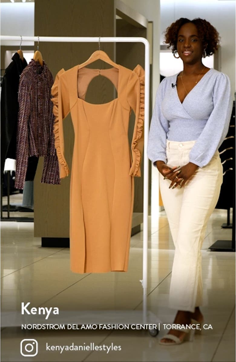 Frill Long Sleeve Body-Con Midi Dress, sales video thumbnail