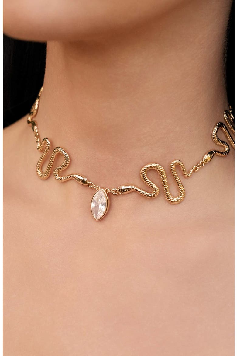 Serpentina Cubic Zirconia Choker Necklace, Alternate, color, GOLD