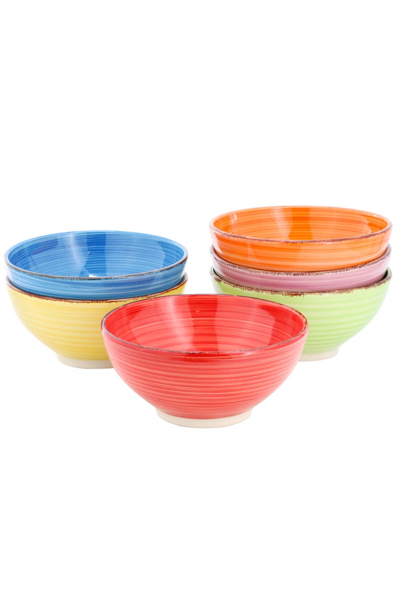 Elama Color Ridge 6.25 Inch 6 Piece Round Stoneware Assorted Bowl Set, Main, color, Assorted