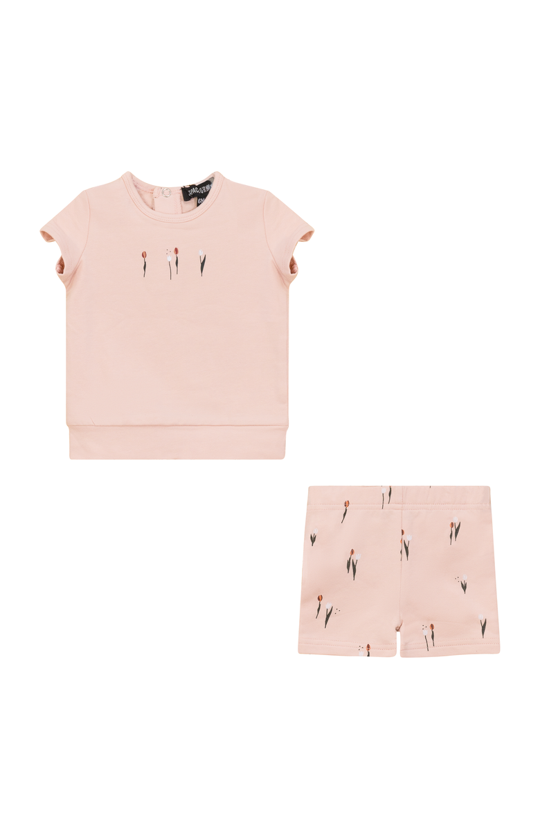 Space Grey Scooter and Tulip Printed Shorts Set, Main, color, Soft Pink
