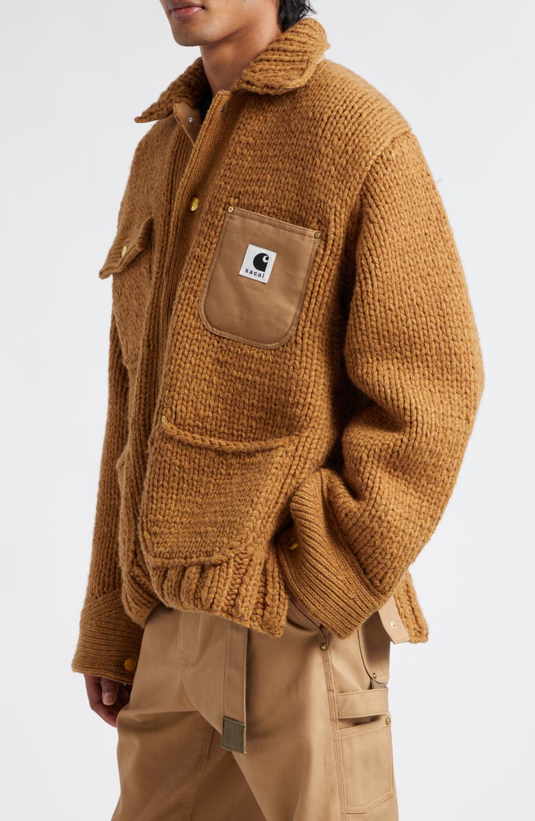 Sacai Carhartt WIP Logo Patch Wool Blend Knit Jacket, Alternate, color,
