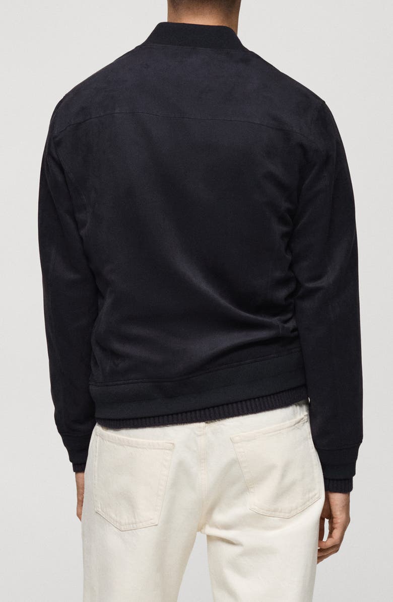 MANGO Faux Suede Bomber Jacket, Alternate, color, Night Blue