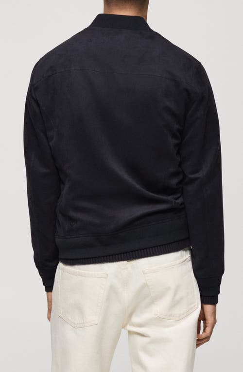 Mango Faux Suede Bomber Jacket In Night Blue